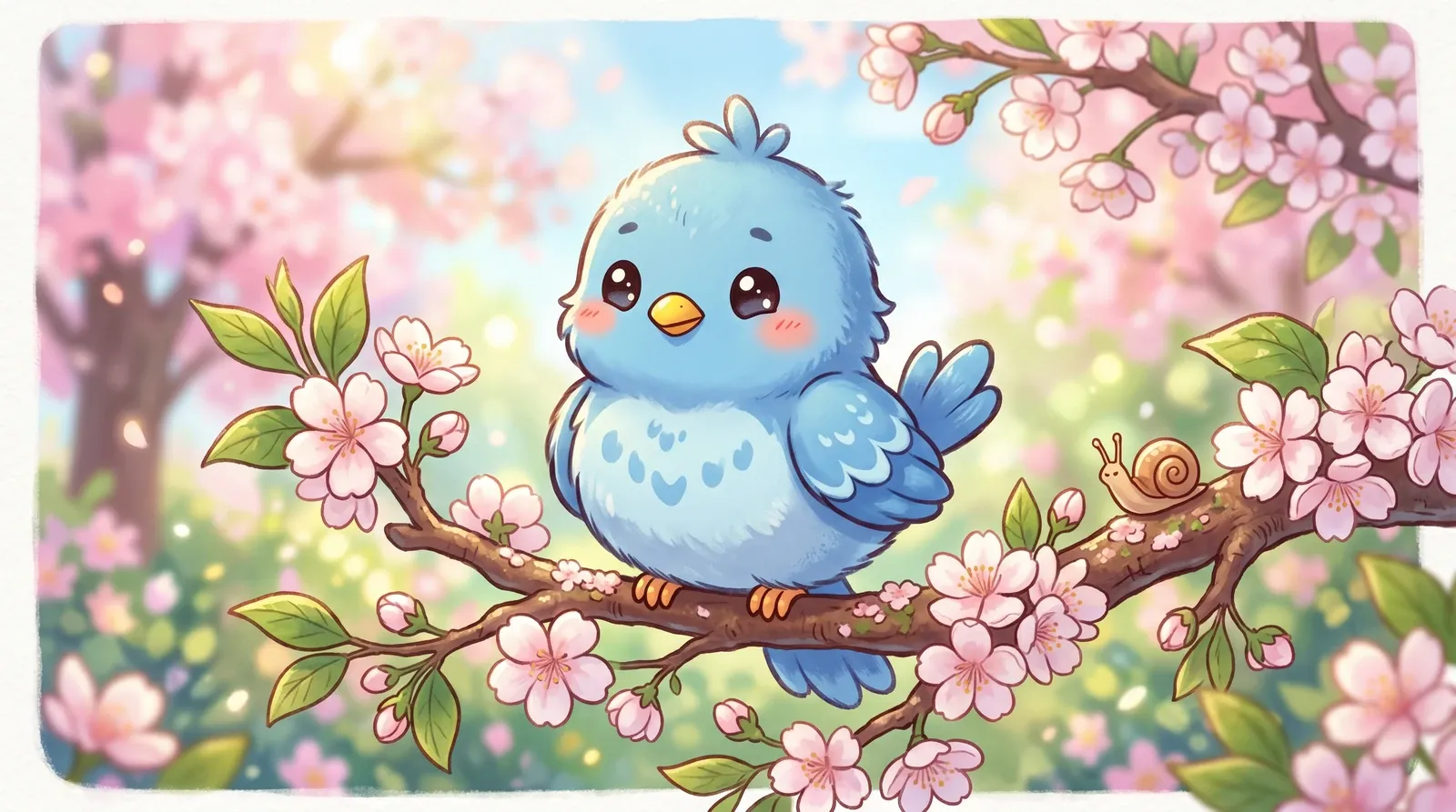 Pássaro azul em estilo chibi.