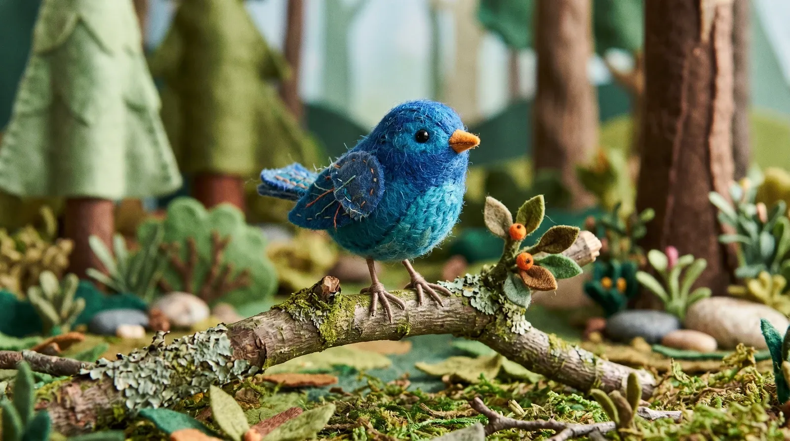 Pássaro azul em estilo stop motion.