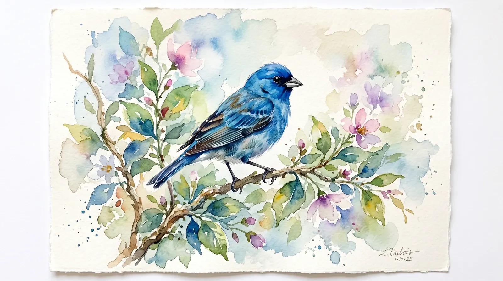 Pássaro azul em aquarela.