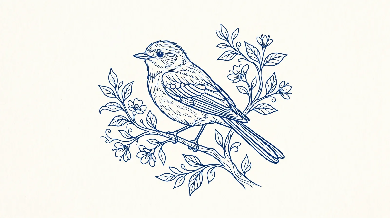 Pássaro azul em line art de contorno.