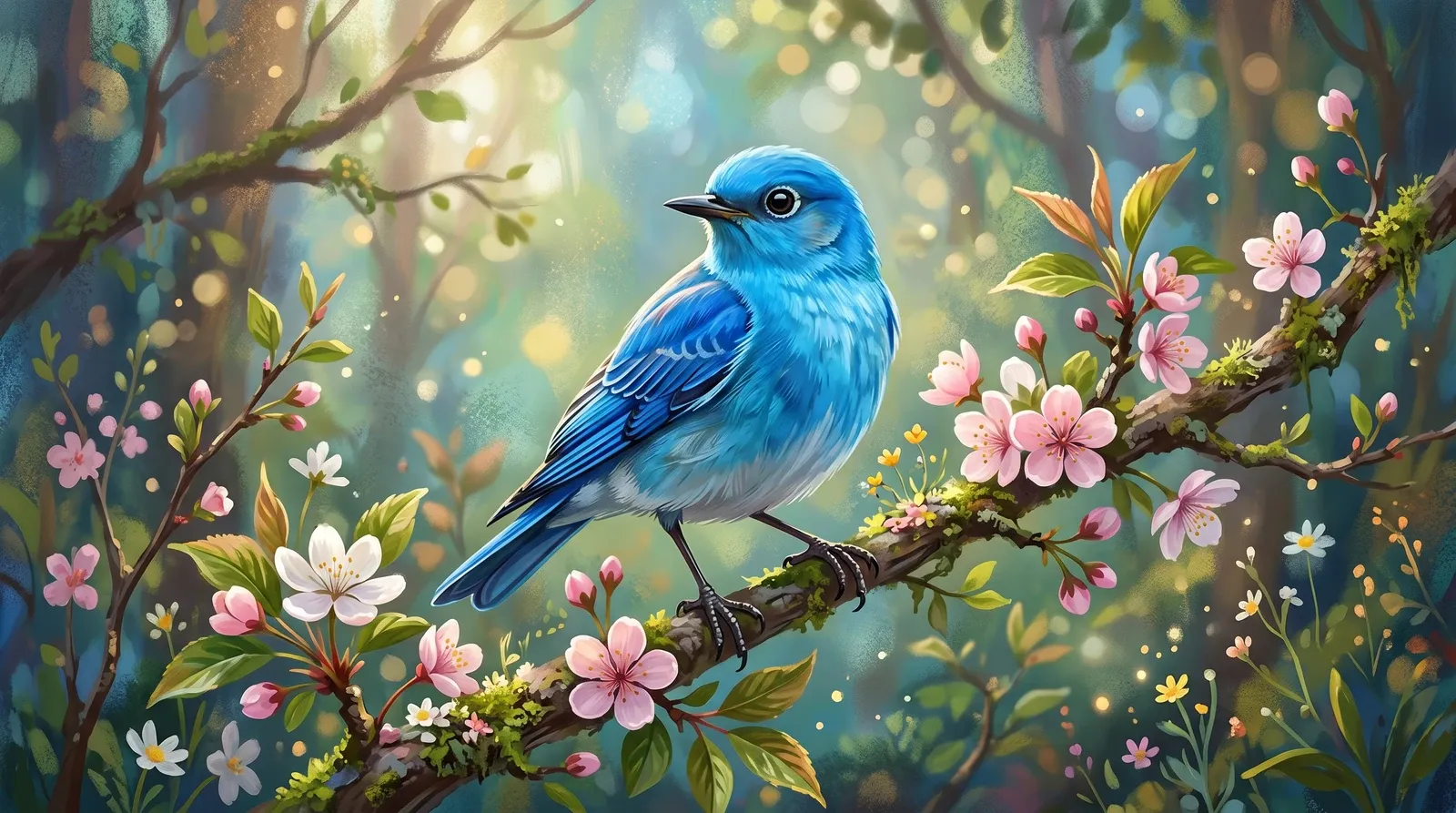 Pássaro azul em ilustração digital.