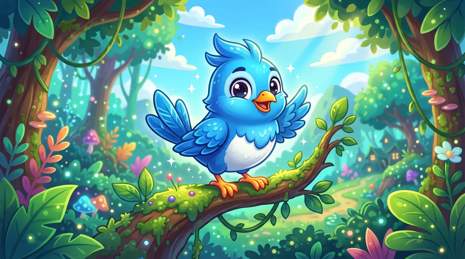 Pássaro azul em estilo de arte de jogo mobile.