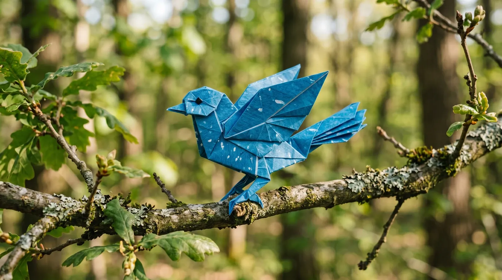 Pássaro azul em origami de papel dobrado.