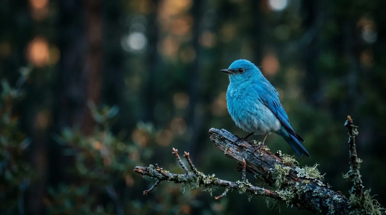 Pássaro azul em estilo cinematográfico.