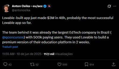 Qconcursos: R$ 15M em 2 dias com app feito no Lovable