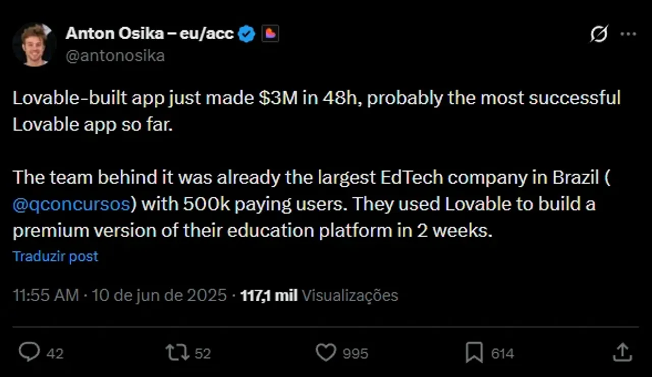 Qconcursos: R$ 15M em 2 dias com app feito no Lovable