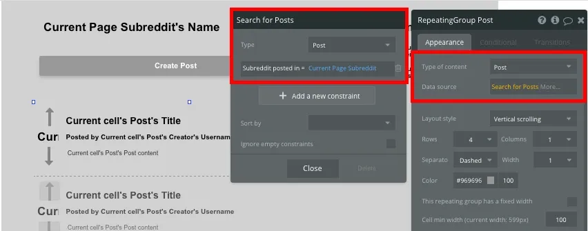 Bubble No Code Reddit Clone Repeating Group Post Subreddit