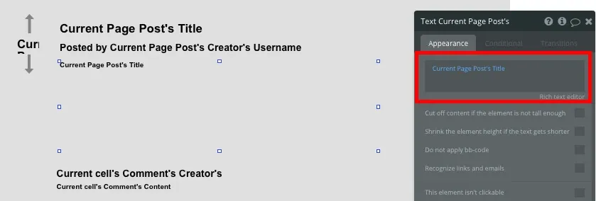 Bubble No Code Reddit Clone Post Title Display