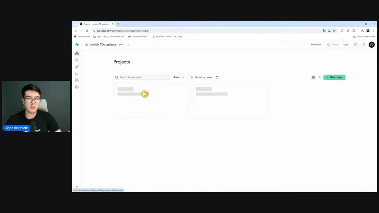 Dashboard do Supabase mostrando a tela de Projects do projeto “Lovable to Supabase”
