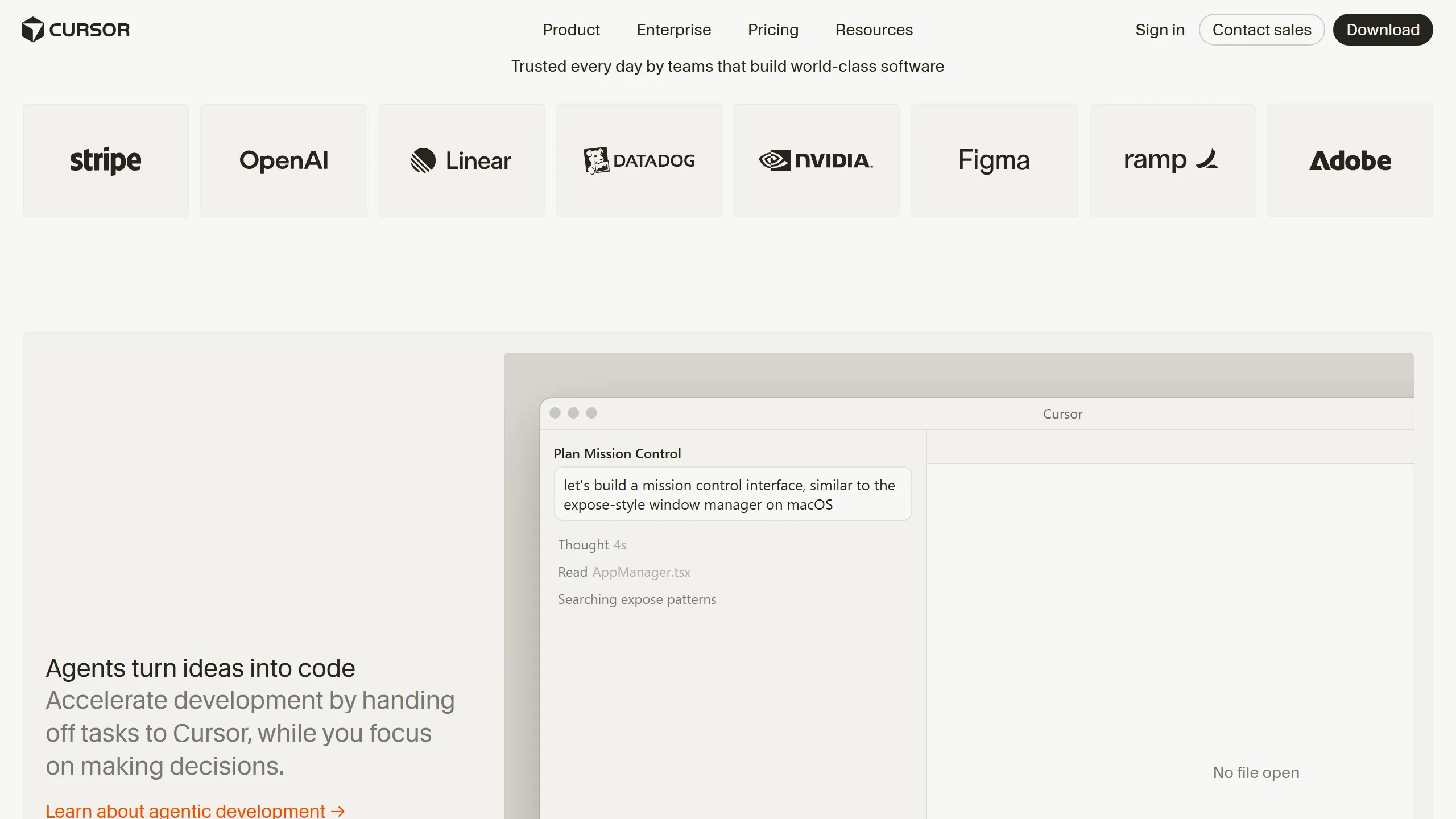 Home do Cursor, IDE com IA integrada para criação de software