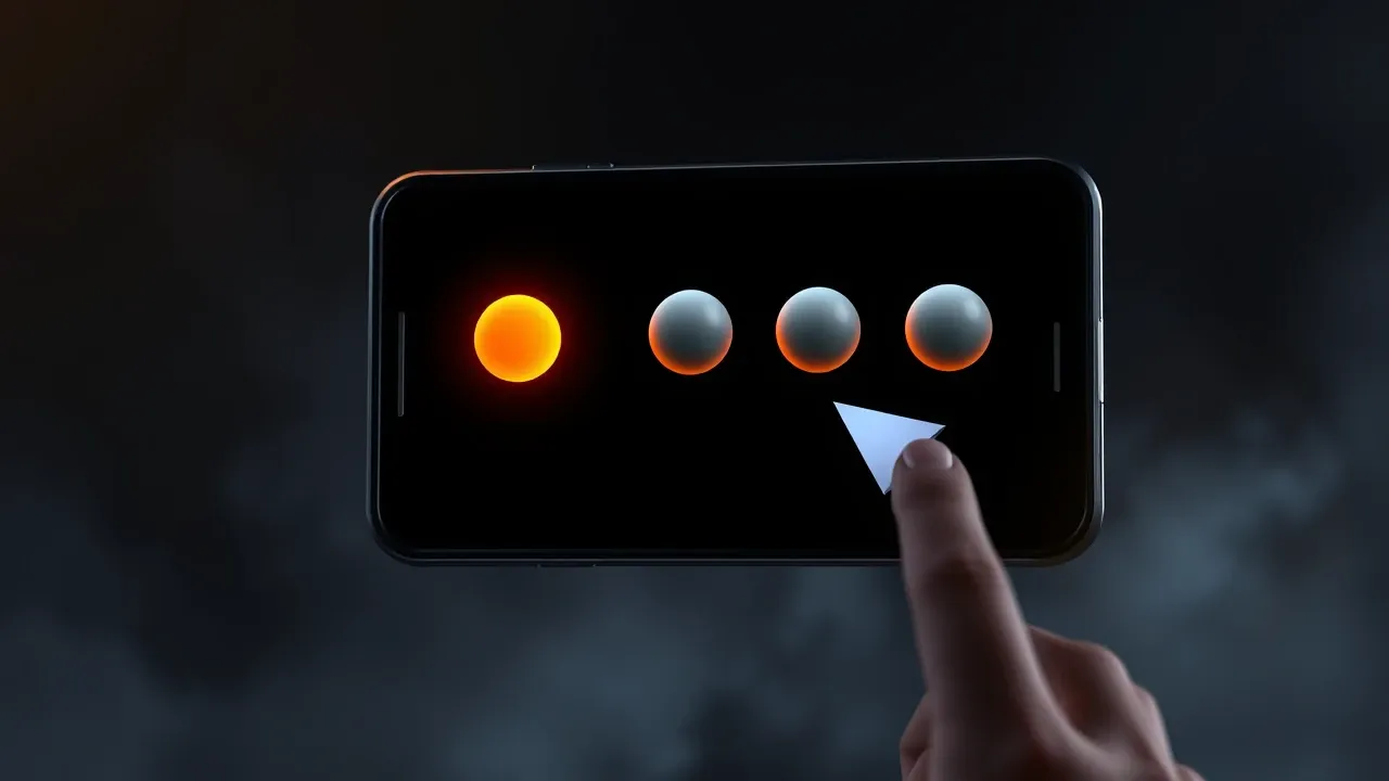 Personagem escolhendo entre três opções de IA em tela de celular iluminada