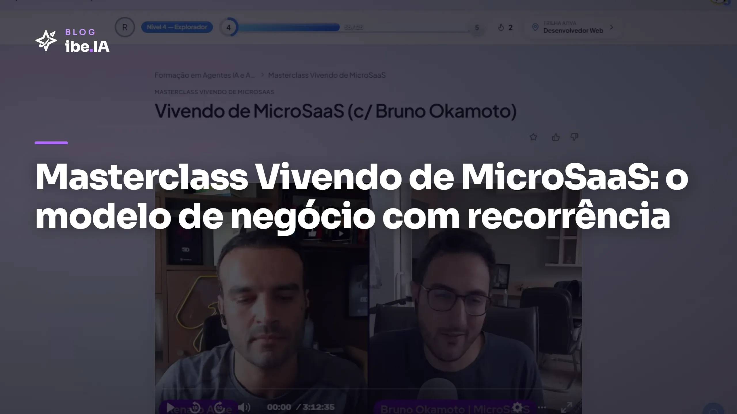 Capa do módulo Masterclass Vivendo de MicroSaaS na plataforma do ibe.IA com o índice de tarefas à direita.