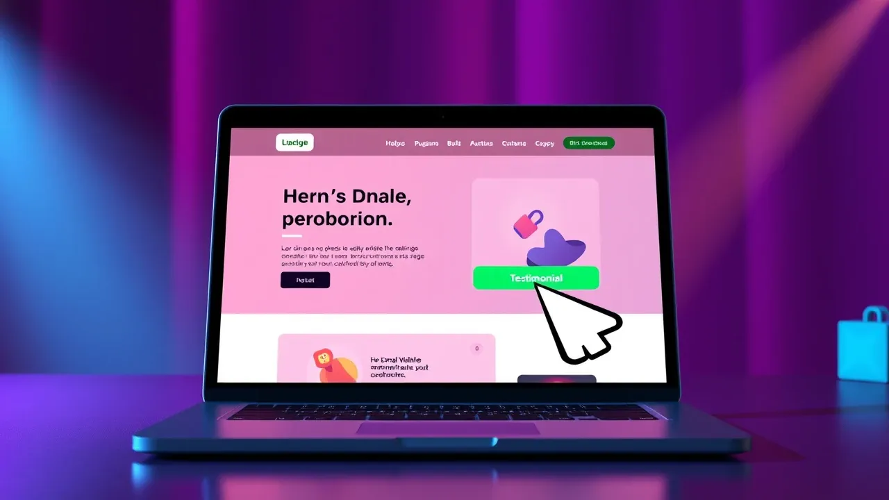Representação de página de vendas moderna sendo construída em plataforma visual com elementos de conversão destacados