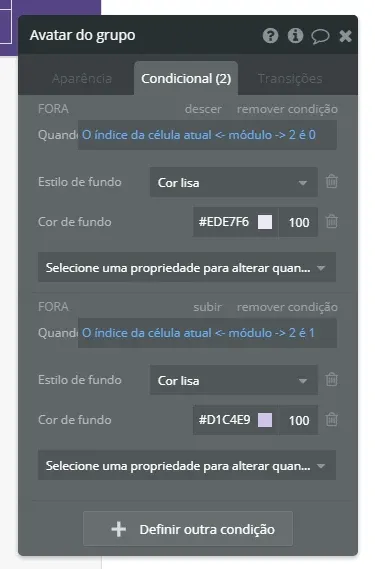Exemplo de formatação com cores alternadas