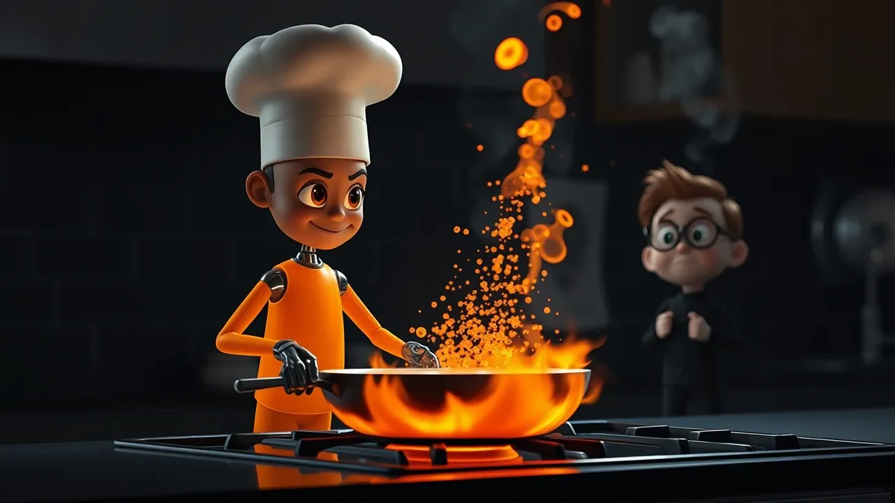 Claude como chef cozinhando enquanto o dev observa nervoso