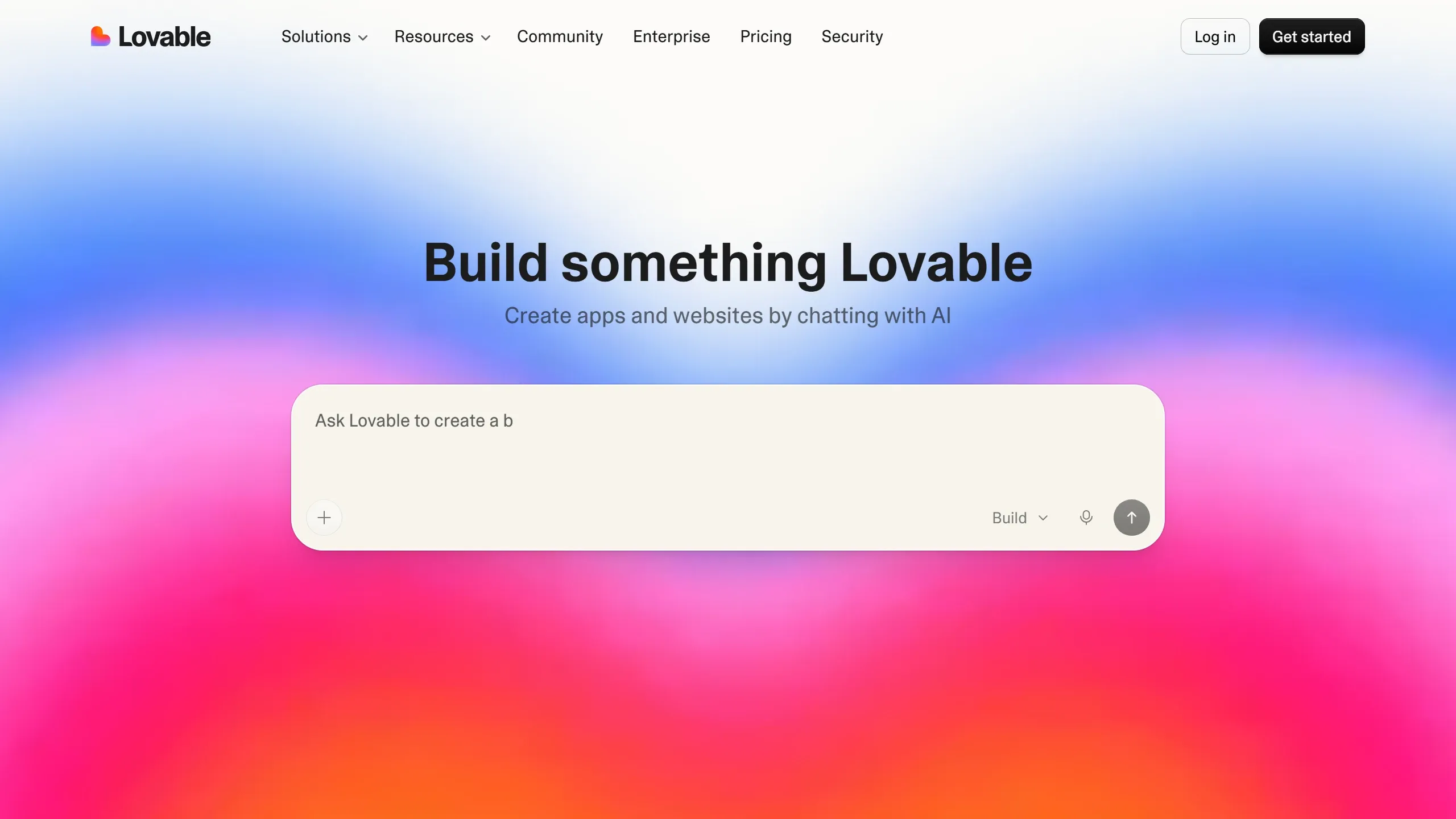 Print da home do Lovable mostrando a interface de geração de app com IA