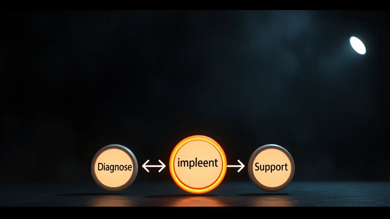 Diagrama circular com as três fases DIS conectadas em fluxo contínuo