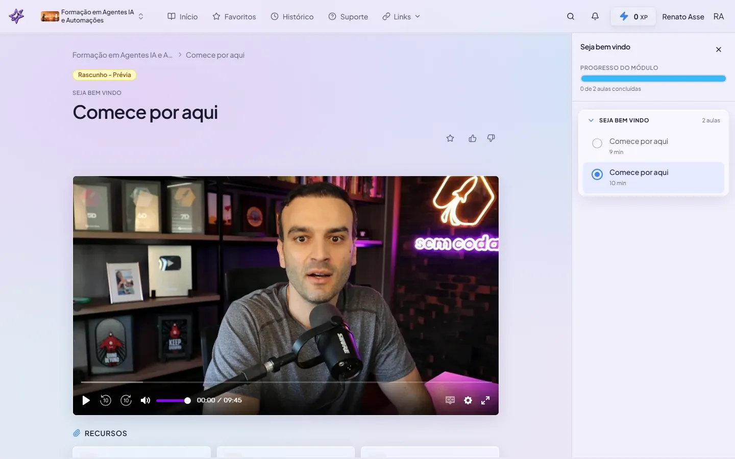 Primeira aula do módulo Comece por aqui na plataforma ibe.IA