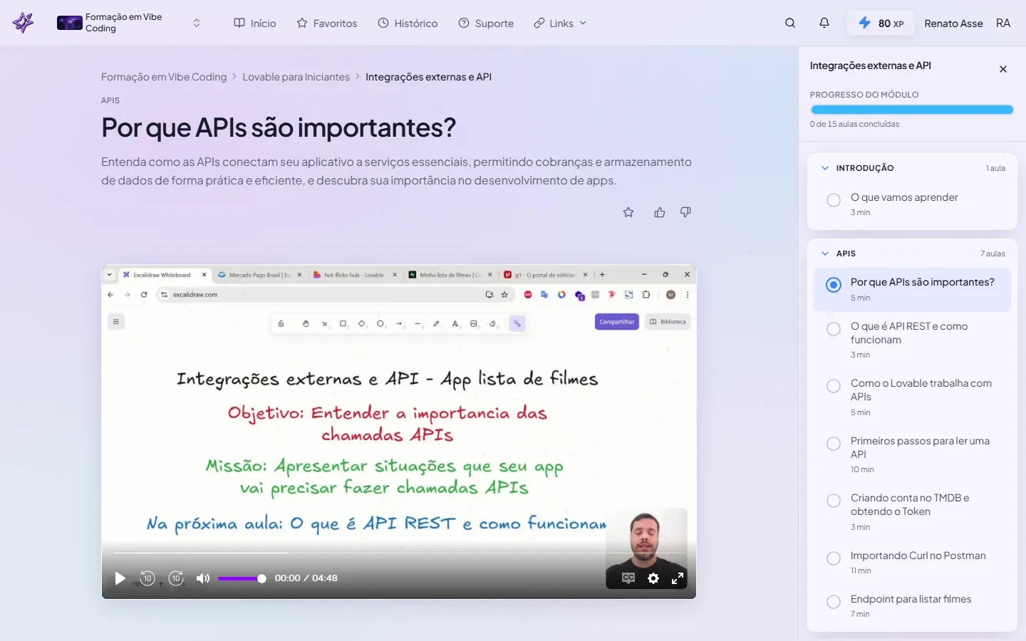 Primeira aula do módulo de API mostrando como o Lovable trabalha com requisições HTTP externas