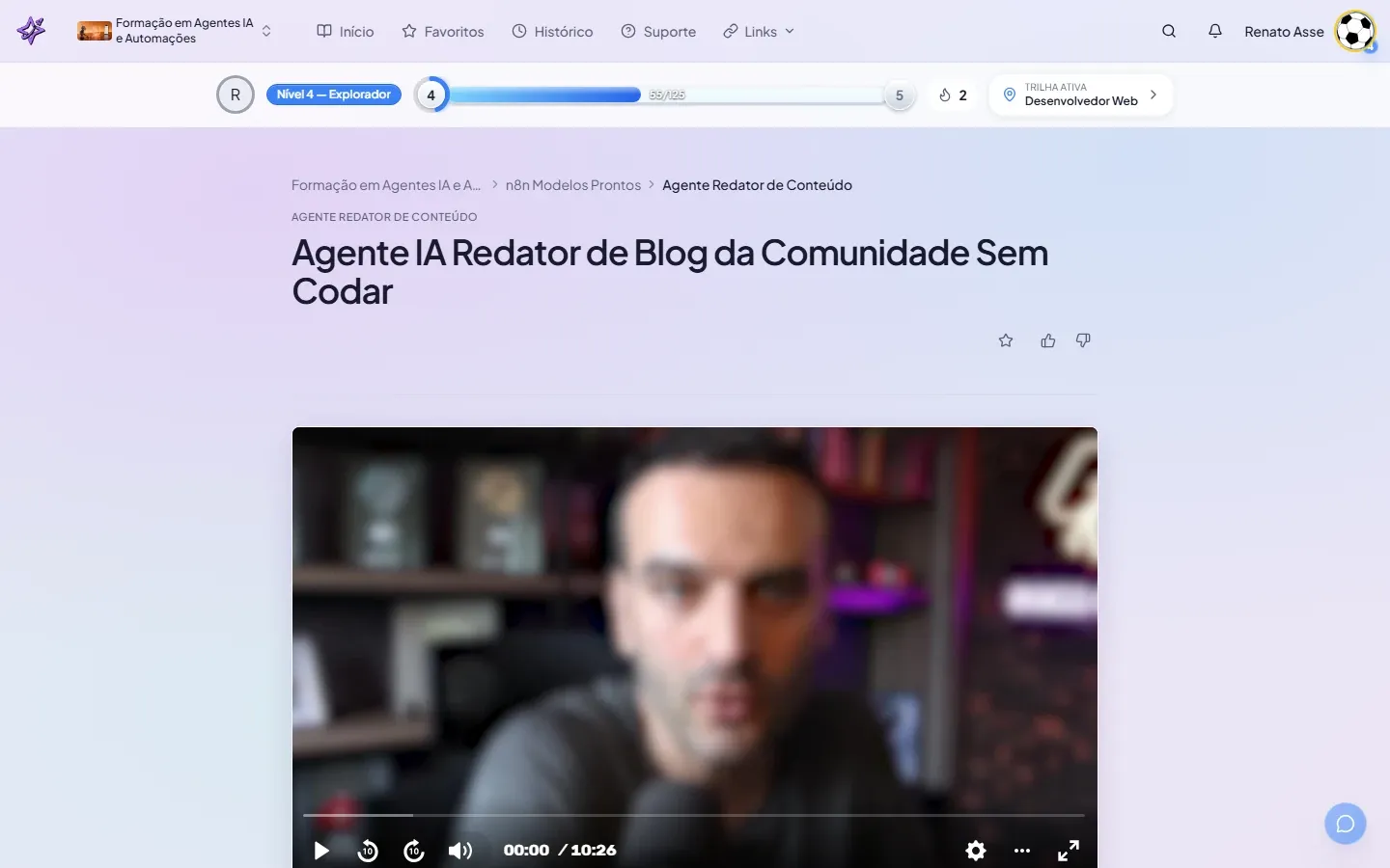 Página de abertura do módulo Template Agente Redator no n8n