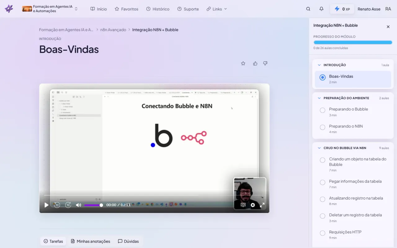 Integração n8n com Bubble: o módulo que junta automação e front-end no-code na Formação em Agentes IA