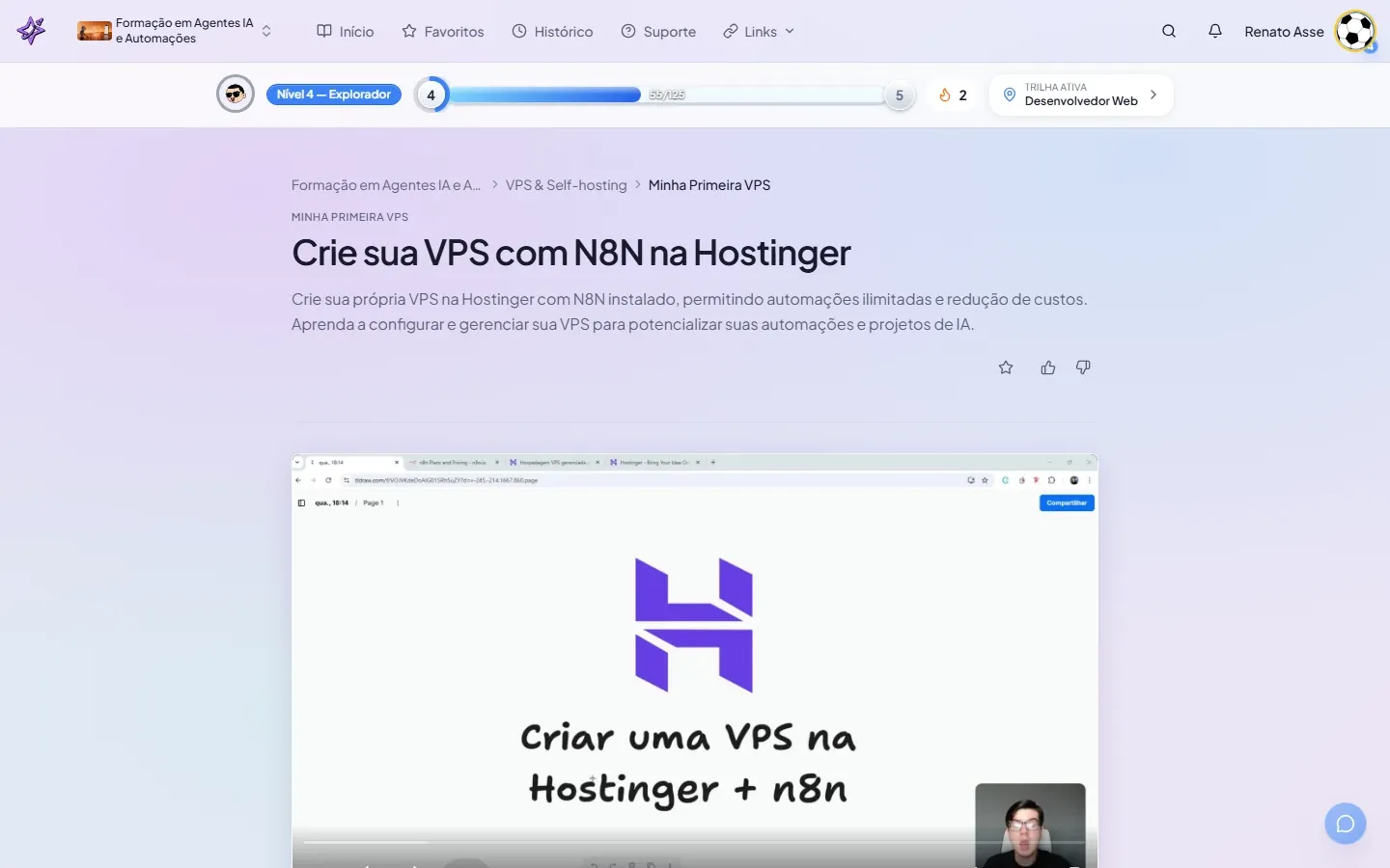 Módulo Minha Primeira VPS no painel do ibe.IA, com a descrição do que será criado e as tarefas do módulo