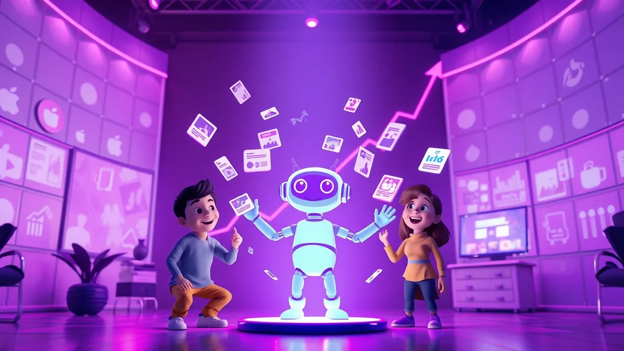 Time de marketing usando IA para produzir conteúdo, analisar dados de clientes e criar variações de campanha