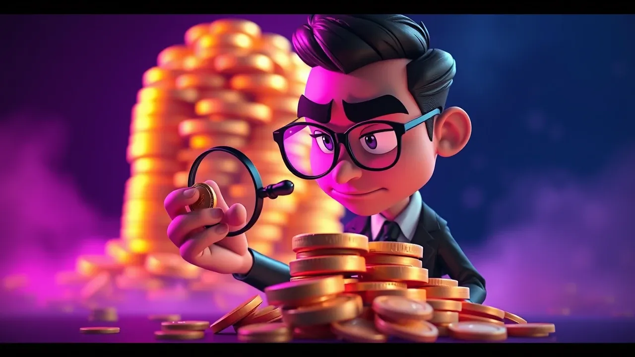 Diagrama visual Pixar 3D mostrando três camadas de ROI como andares de um edifício, cada andar maior que o anterior, personagem executivo subindo escada com olhar de descoberta, paleta violeta dramática