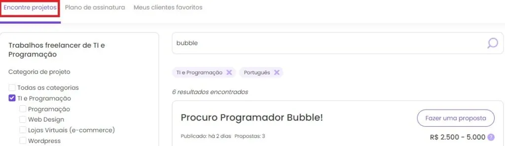 Workana: Vagas para desenvolvedor Bubble